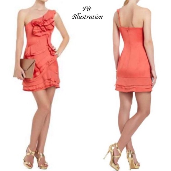 BCBGMaxAzria "Jonesy" One-shoulder Ruffled Mini Dress - Ruby Red Size 0 - Picture 17 of 17